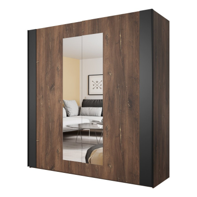 Spiegelschrank LJUBA – Breite 200 cm, Eiche Flagstaff / schwarz supermatt
