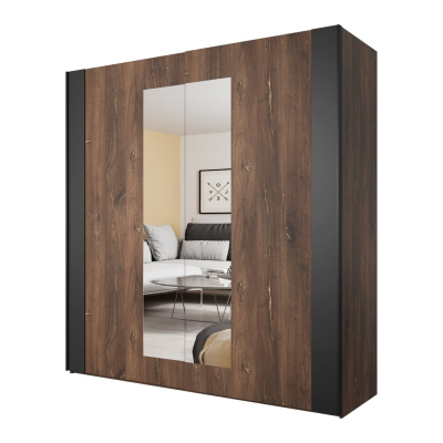 Spiegelschrank LJUBA – Breite 200 cm, Eiche Flagstaff / schwarz supermatt