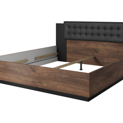 Bett mit gepolstertem Kopfteil LJUBA – 140x200, Eiche Flagstaf / schwarz supermatt