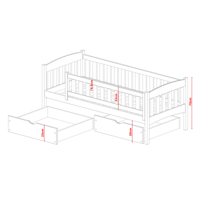 Kinderbett mit Barriere GERTA – 90x200, Graphit