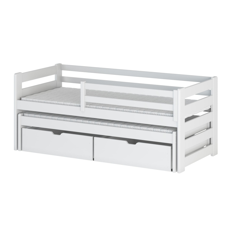 Kinderbett mit Zustellbett und Stauraum HERMIONA – 90x200, Weiß