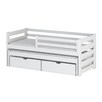 Kinderbett mit Zustellbett und Stauraum HERMIONA – 90x200, Weiß