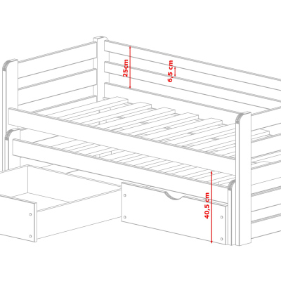 Kinderbett mit Zustellbett und Stauraum HERMIONA – 90x200, Weiß