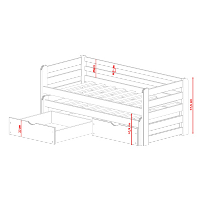 Kinderbett mit Zustellbett und Stauraum HERMIONA – 90x200, Weiß