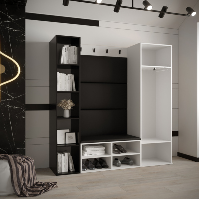 HARRISON Flurwand mit gepolsterten Paneelen – weiß, beige Paneele