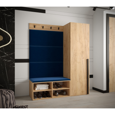 Flurwand mit gepolsterten Paneelen HARRISON – Eiche Gold, blaue Paneele