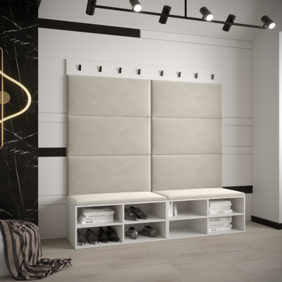 Breiter Schuhschrank mit gepolsterten Paneelen HARRISON – weiß, beige Paneele