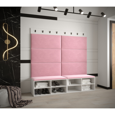 Breiter Schuhschrank mit gepolsterten Paneelen HARRISON – weiß, rosa Paneele