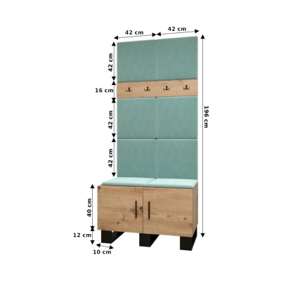 Flur-Garnitur RUMIE 4 – Eiche Artisan, blaue Paneele