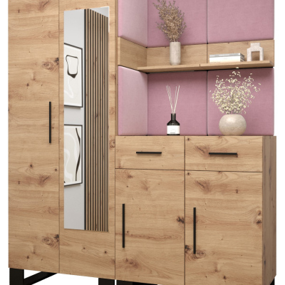 Flur-Garnitur RUMIE 15 – Eiche Artisan, rosa Paneele
