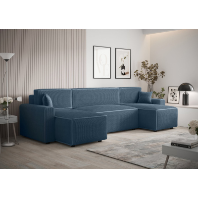 Bequeme U-förmige Schlafcouch RADANA – blau