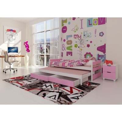 Bett mit Aufbettung MARGARITA – 90x200, weiß/rosa