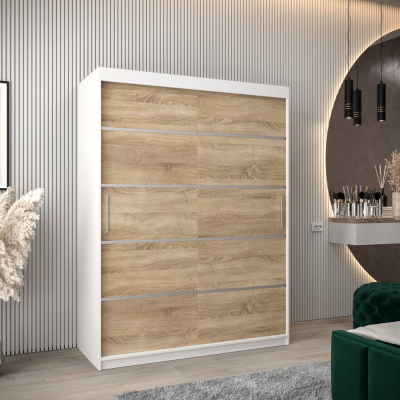 Kleiderschrank ENNI – Breite 150 cm, weiß / Eiche sonoma