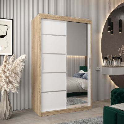 Spiegel-Kleiderschrank ADELA – 120 cm, Eiche sonoma / weiß
