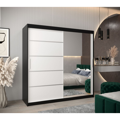 Spiegel-Kleiderschrank ADELA – 200 cm, schwarz / weiß