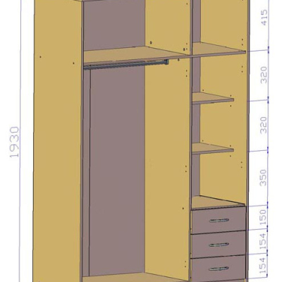 Kombinierter Kleiderschrank SIMELA – Breite 127 cm, Sonoma-Eiche