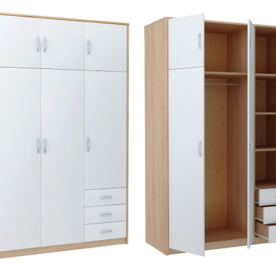Kombinierter Kleiderschrank SIMELA – Breite 127 cm, Sonoma-Eiche / weiß