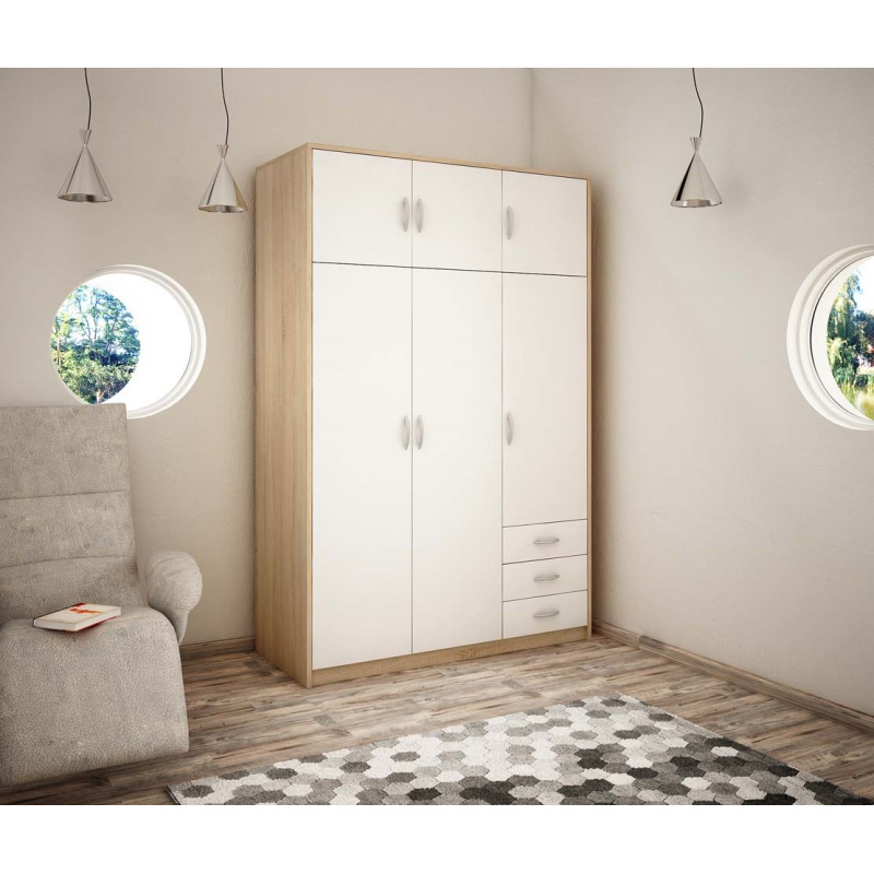 Kombinierter Kleiderschrank SIMELA – Breite 127 cm, Sonoma-Eiche / weiß