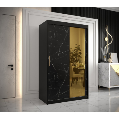 Designer-Kleiderschrank mit goldenem Spiegel MADLA 2 – Breite 120 cm, Schwarz