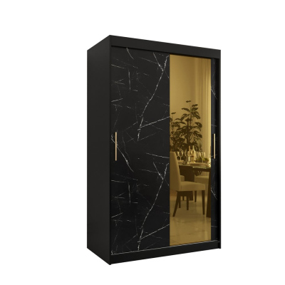 Designer-Kleiderschrank mit goldenem Spiegel MADLA 2 – Breite 120 cm, Schwarz