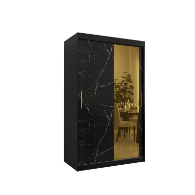 Designer-Kleiderschrank mit goldenem Spiegel MADLA 2 – Breite 120 cm, Schwarz