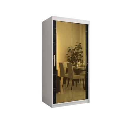 Designer-Kleiderschrank mit goldenem Spiegel MADLA 3 – Breite 100 cm, Weiß / Schwarz