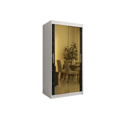 Designer-Kleiderschrank mit goldenem Spiegel MADLA 3 – Breite 100 cm, Weiß / Schwarz