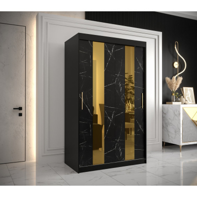 Designer-Kleiderschrank mit goldenem Spiegel MADLA 4 – Breite 120 cm, Schwarz