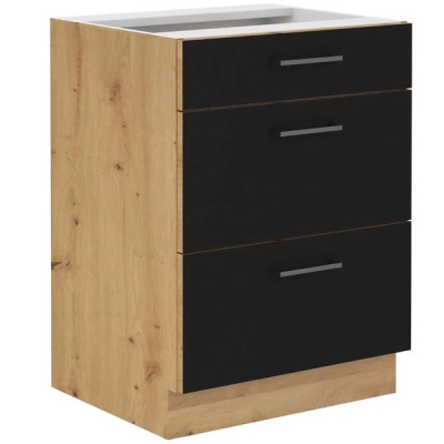 Schubladenschrank MALILA – Breite 60 cm, schwarz / Eiche Artisan