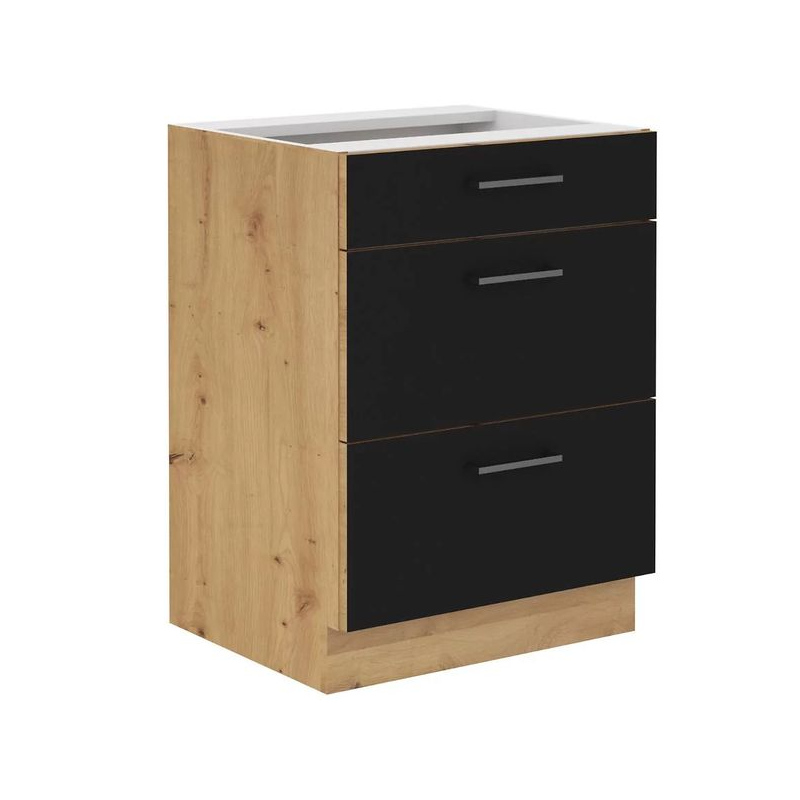 Schubladenschrank MALILA – Breite 60 cm, schwarz / Eiche Artisan