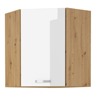 Oberer Eckschrank ADARA – 58x58 cm, weiß / Artisan-Eiche