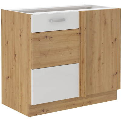 Verlängerter Eckschrank ADARA – Breite 105 cm, weiß / Eiche Artisan