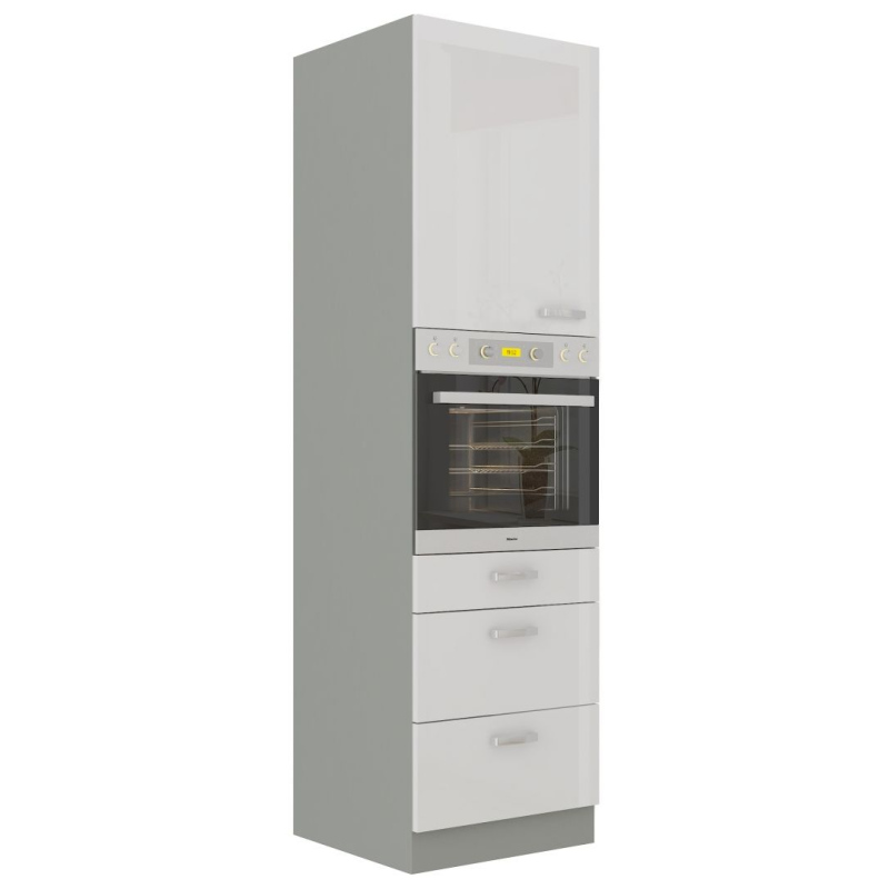 Hoher Schrank für Einbaubackofen mit Schubladen ULLERIKE – Breite 60 cm, weiß/grau
