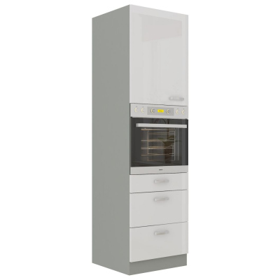 Hoher Schrank für Einbaubackofen mit Schubladen ULLERIKE – Breite 60 cm, weiß/grau