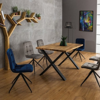 Gepolsterter Esszimmerstuhl SANDA - schwarz / blau
