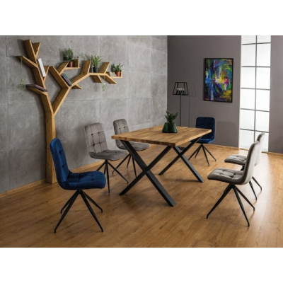 Gepolsterter Esszimmerstuhl SANDA - schwarz / blau