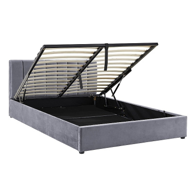 Gepolstertes Doppelbett VIZMA – 140 x 200 cm, grau
