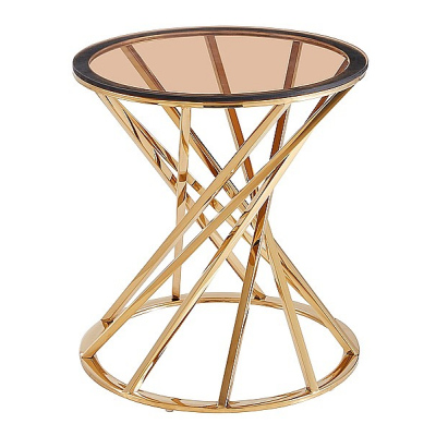 Designer Beistelltisch ODO - Bernsteinglas / Gold