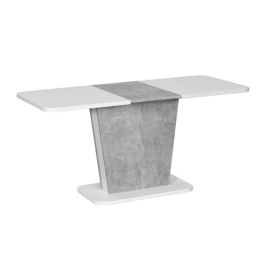 Ausziehbarer Esstisch FERKO – 110x68 cm, mattweiß/grauer Beton