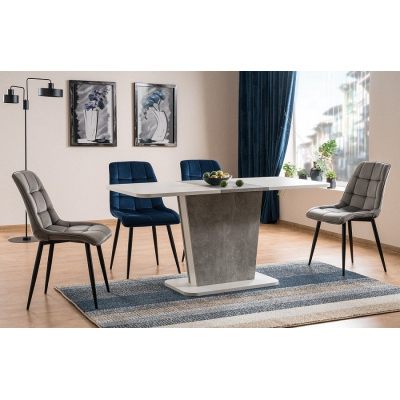 Ausziehbarer Esstisch FERKO – 110x68 cm, mattweiß/grauer Beton