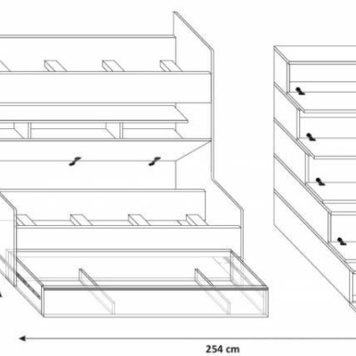 Kinderhochbett RENI 2 – 90x200, Weiß / Grau