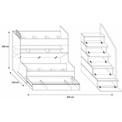 Kinderhochbett RENI 2 – 90x200, Weiß / Grau
