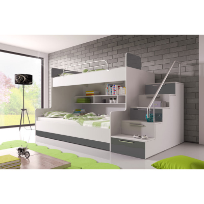 Kinderhochbett RENI 2 – 90x200, Weiß / Grau
