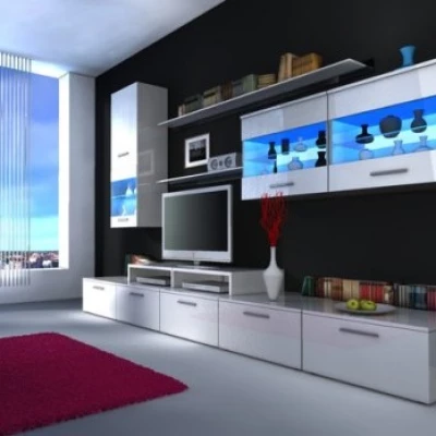 Wohnzimmerwand BENITO 1 - weiß / weiß glanz