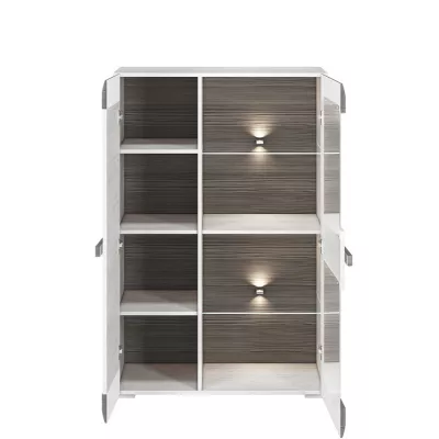 Vitrine mit Glasteil ILKO - Kiefer weiß / Neugrau