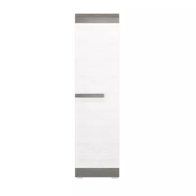 Schmaler Schrank ILKO – Breite 55 cm, Kiefer weiß / neugrau