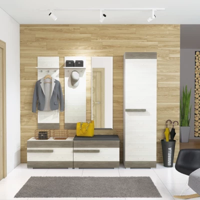 Schmaler Schrank ILKO – Breite 55 cm, Kiefer weiß / neugrau