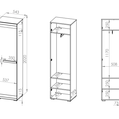 Schmaler Schrank ILKO – Breite 55 cm, Kiefer weiß / neugrau