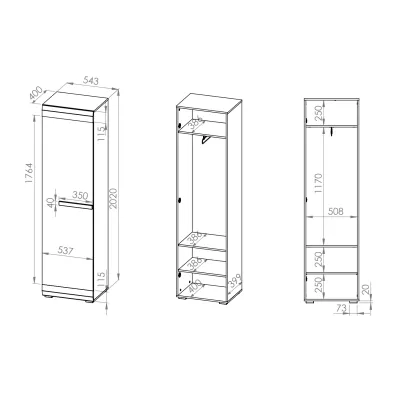 Schmaler Schrank ILKO – Breite 55 cm, Kiefer weiß / neugrau