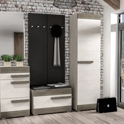 Schmaler Schrank ILKO – Breite 55 cm, Kiefer weiß / neugrau
